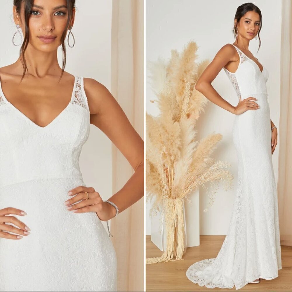 LULUS Bridal Wedding Elegant Sophisticated Sexy Floral Lace Mermaid Trum… - Picture 3 of 3